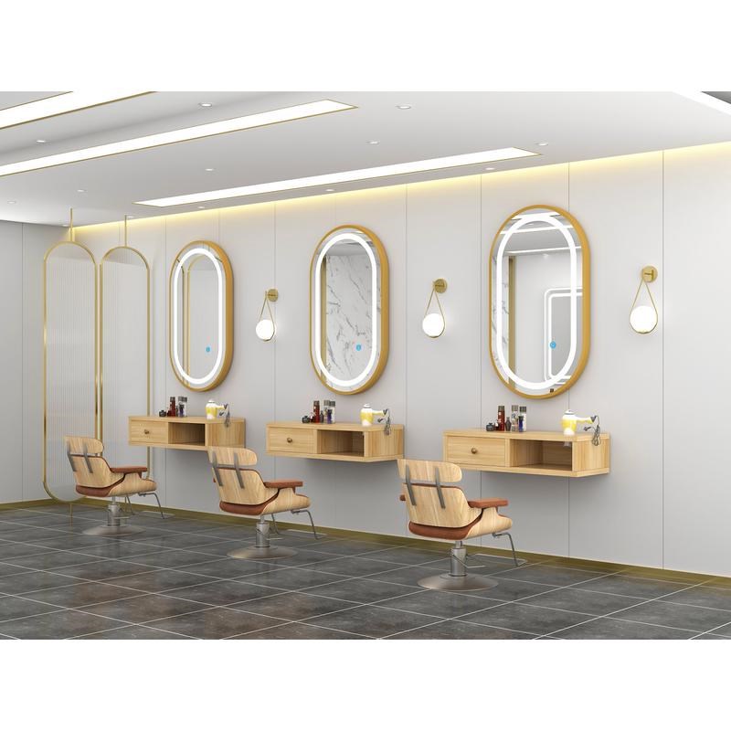 理发店镜子柜子一体单面壁挂式美发镜G子发廊专用挂墙带灯镜台潮