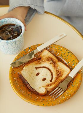 韩国Eding 搪瓷泼墨彩色沙拉盘早午晚餐盘平盘椭圆家用珐琅餐具