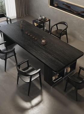 大碳化实木大板茶桌组合客厅椅办公茶桌黑色板桌喝FIR茶一体桌室