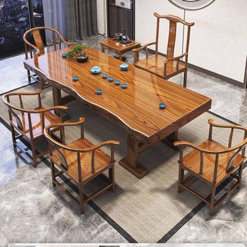 实原木大茶桌椅组LLX合木整板家用办公板泡室茶台