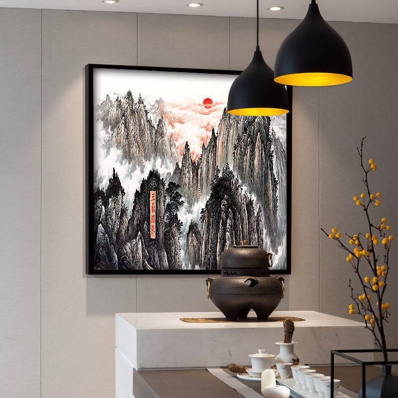 泰山日出图国画山水画有山无水靠山风水招财办公室挂画客厅装饰画