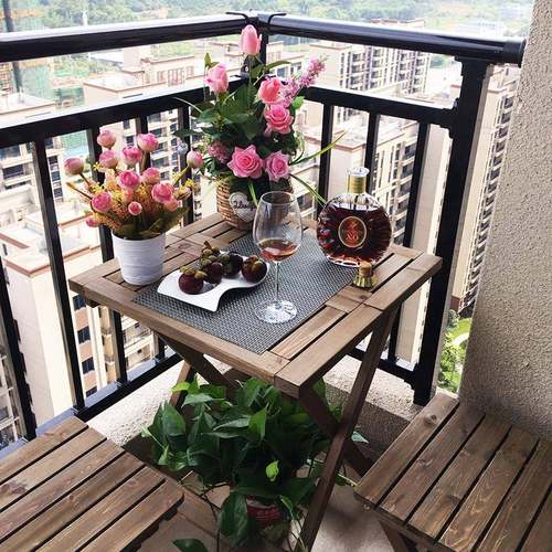 外折户叠桌椅套装实木休闲阳台桌小户型小几桌茶双ZM026/02人饭桌