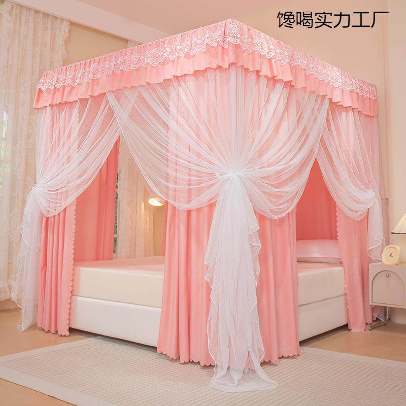 地床蚊帐帘遮光家用床卧LXC室一体式带支架加密加厚宫廷落幔防尘