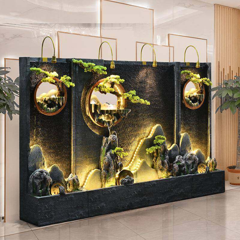 大型假山水幕墙酒饰店公花园司庭院鱼池装品流水喷摆泉落ABH地招