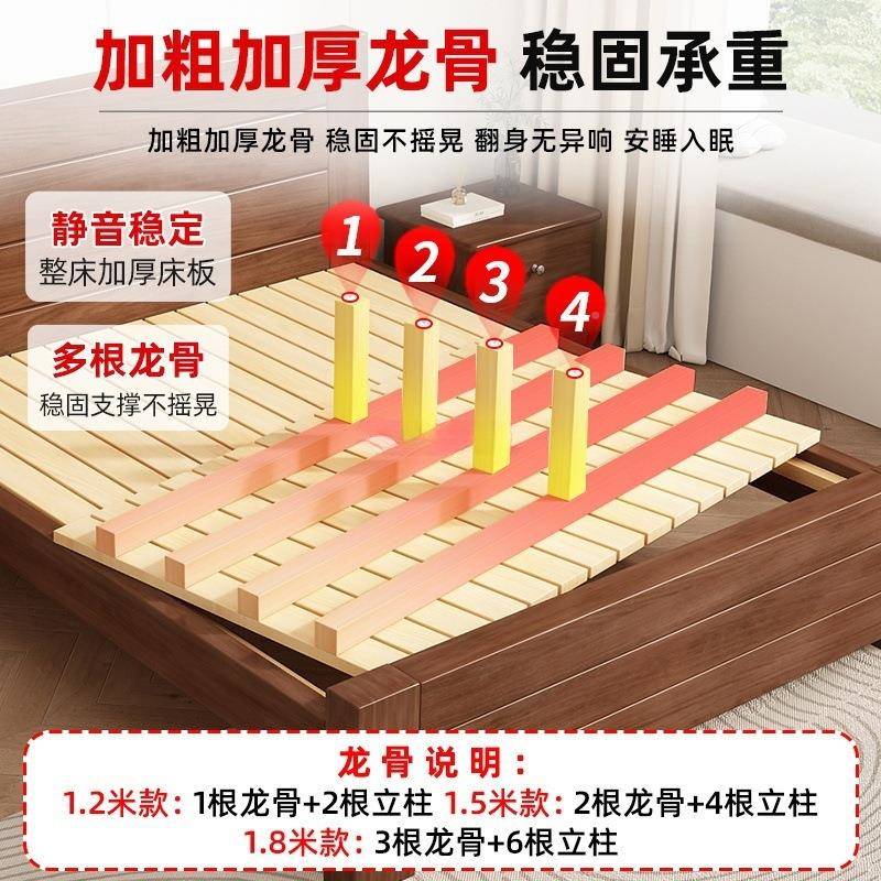 新中式实木床1.5米现代8简约双人经床1.米租房单人出床架1ILM米济