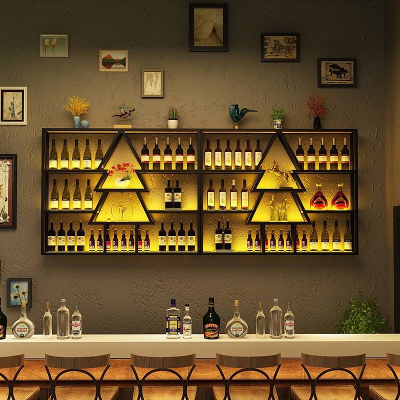 家用小红酒架酒柜展示架置物架铁艺博古装饰实木中式创意靠墙壁挂