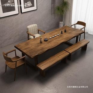 新用中式实木茶桌家泡桌茶一体无品牌/原木板桌茶台一整套办公室