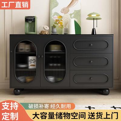 实餐木柜可橱边柜靠墙柜储物柜纳客厅奶油风收柜家用DBE茶水柜子