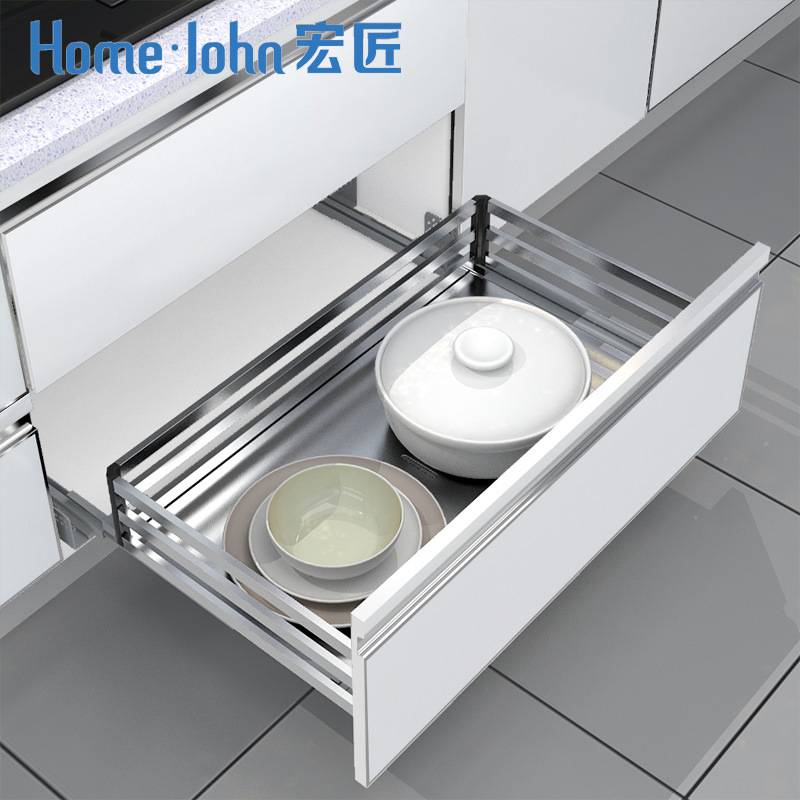 厨房橱柜拉篮碗碟架304不锈钢双层抽屉式缓冲拉蓝碗栏碗架 沥水架