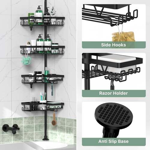 C849跨境墙角浴室三角置物架打孔顶款新天立免地置物架可调节伸缩