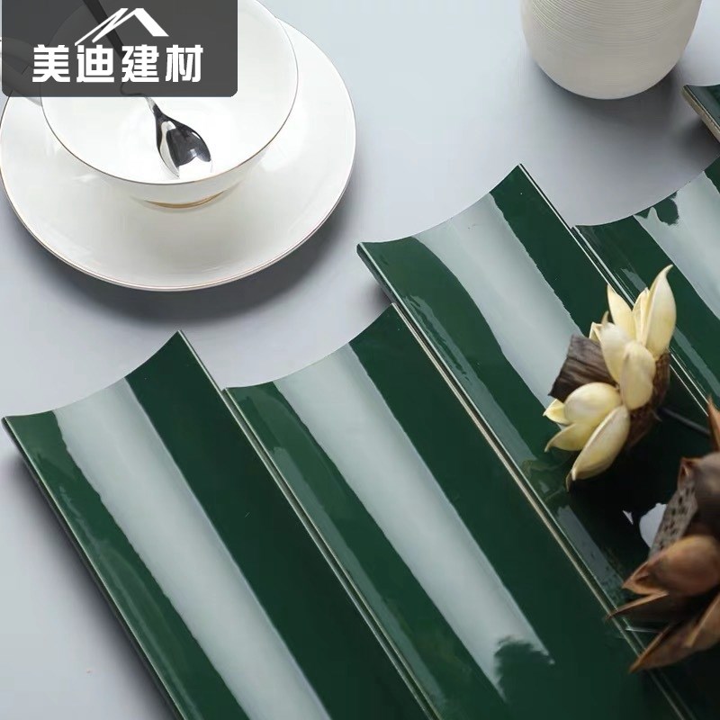 墨绿色弧形阴角条瓷砖o腰线压条砖80X600餐厅吧台瓷砖背景墙长条