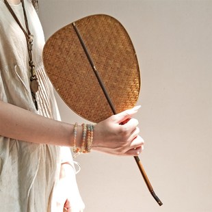 复古掌扇宋风夏季 中式 纳凉便携古风 宋l氏把玩扇子 大漆竹编扇子