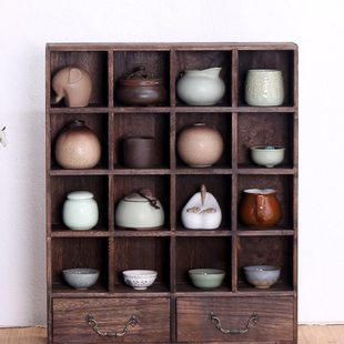 实木茶杯收纳架茶壶架博古架多宝阁中式置物架茶具架摆件架展示架