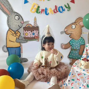 波西皮普卡通主题生日派对布置kt板G背景墙2周岁生日布置场景装 饰
