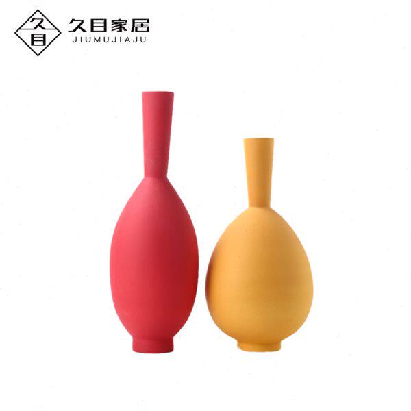 北欧简约家居餐桌电视柜艺术插花装饰品红色黄色细口陶瓷花瓶摆件