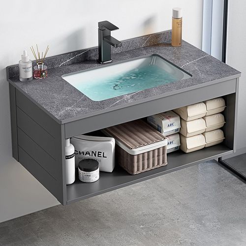 小户型挂墙式一体洗m手盆太空铝浴室柜卫生间家用洗脸池洗漱盆简