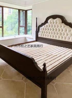 式复古实木床现代端简约主卧高大气双床黑色法8819式中人古公美主