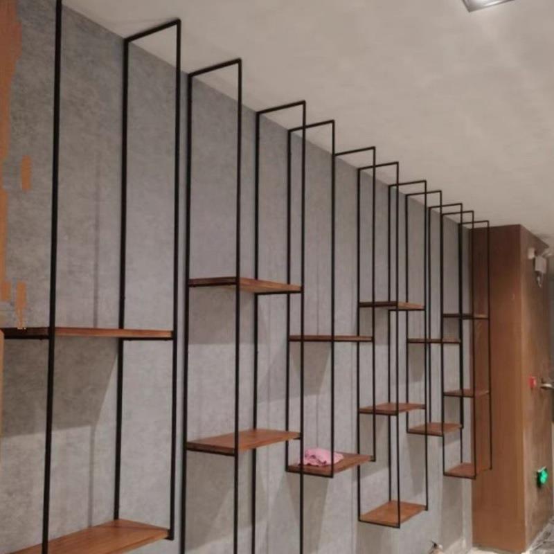 中式实木多板厅壁架挂茶室悬挂置物架展架背376景隔断装饰铁艺层