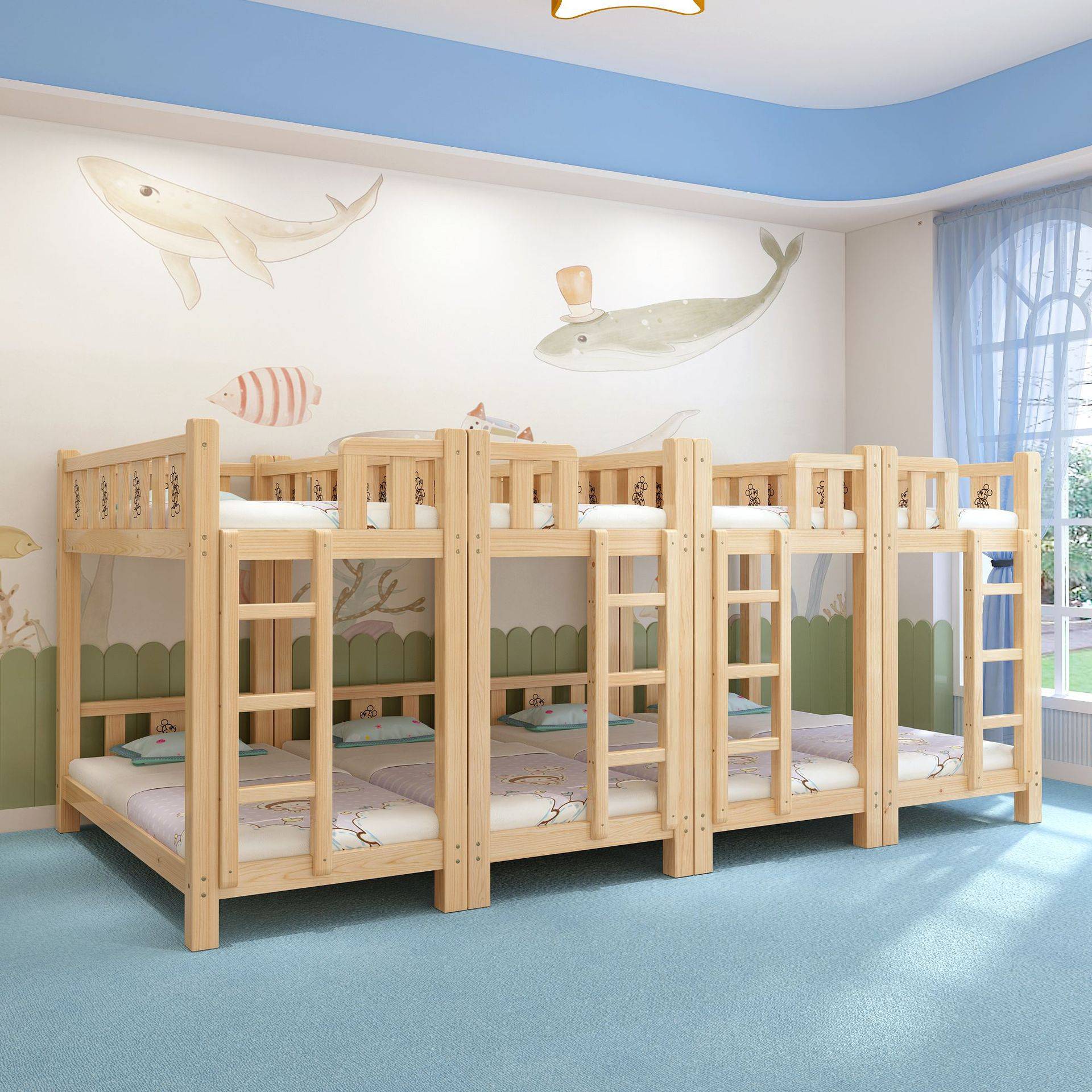 幼儿园实木床托管班小学生午睡床童趣午托床儿童上下铺双层床