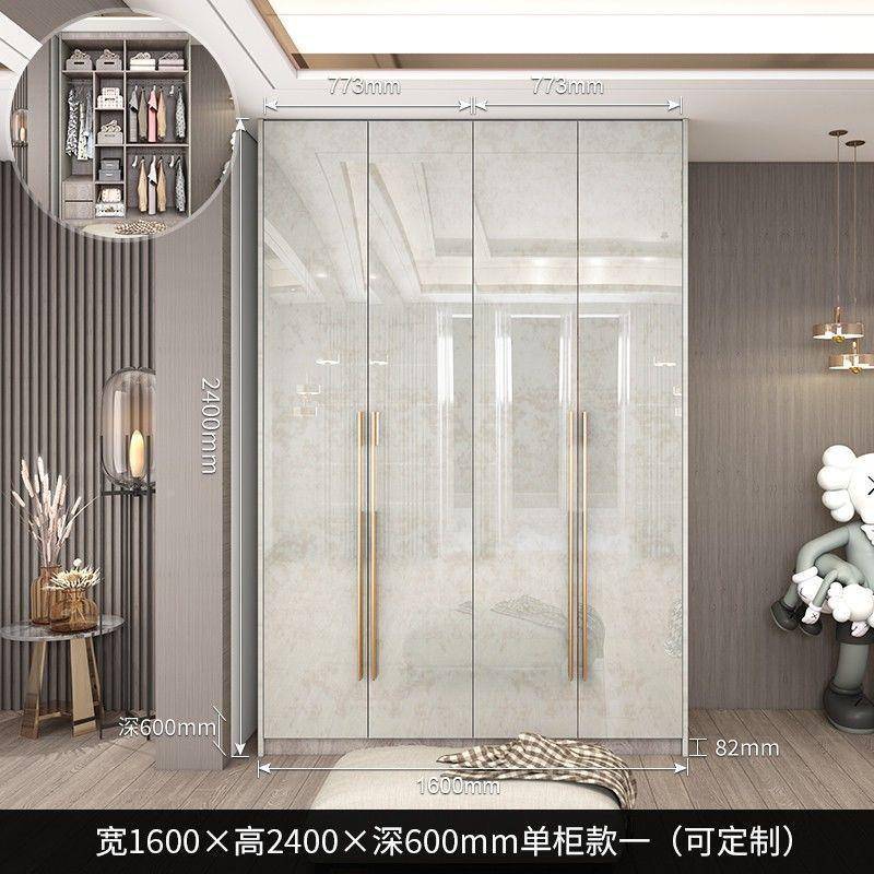 轻奢衣玻柜家用卧室璃门代简实约现小1户型亮光木衣柜带梳妆台现
