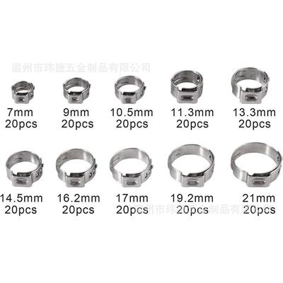 跨境200PCS耳盒装箍不锈钢卡箍管单圈IDP软管夹箍美式喉箍带钳子