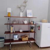 中古KWN地设计车师收纳复古多架层置物架落架带轮小推实木书架