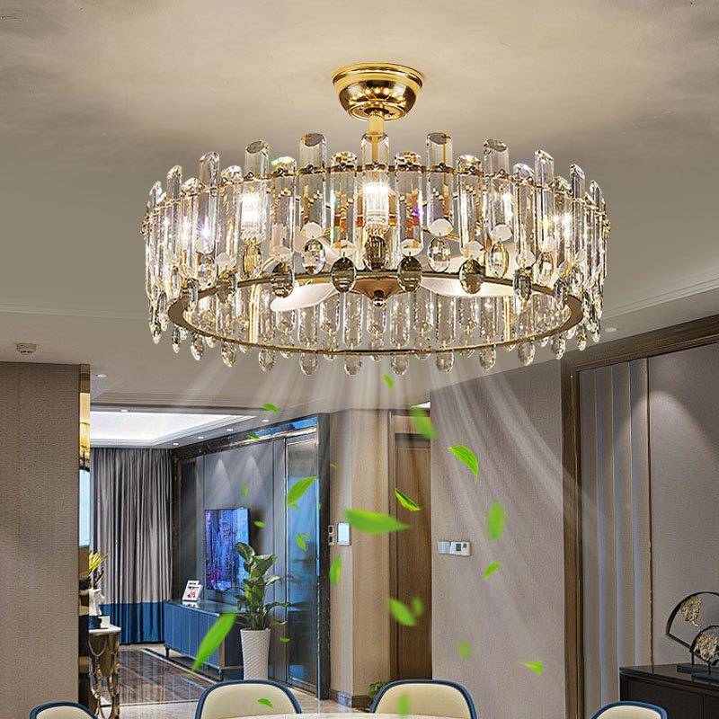 晶风灯2025水年新款轻奢客厅现代家用一体隐形室餐厅扇电扇卧吊灯