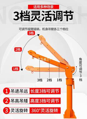 车载吊机12v24伏48v60v220v1吨电动提升机悬臂吊架子升降随车吊机