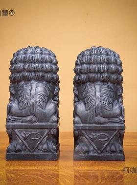 山青石狮子摆件一对门前麦门口柯咖童石雕石头大山小公母狮子门看