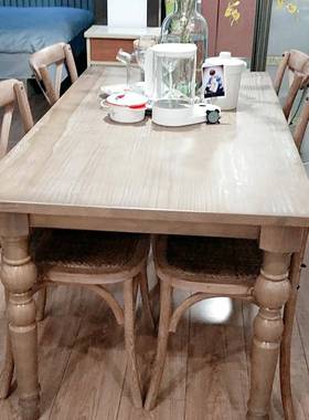 欧式餐美式桌组合实木桌古新AAO子复做旧拉丝松木餐桌法式餐厅简