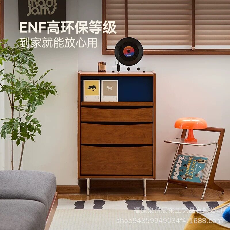 实木斗柜丹麦沙发边柜民宿小卧室收纳柜床尾柜靠墙储物柜中古风
