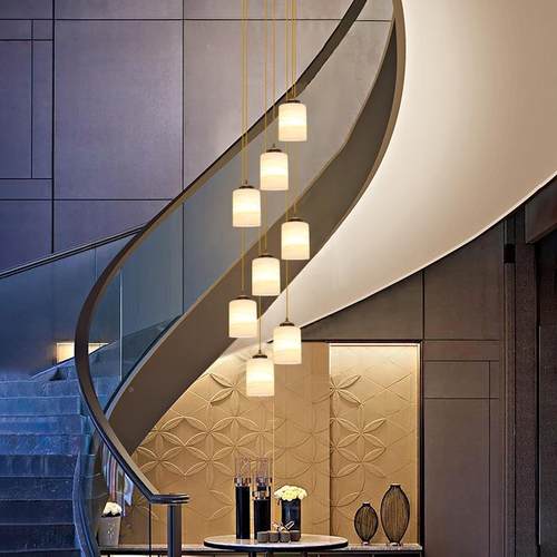 楼梯吊灯客灯别981墅自建房吊线旋楼梯灯LED现代简约气大灯转厅具
