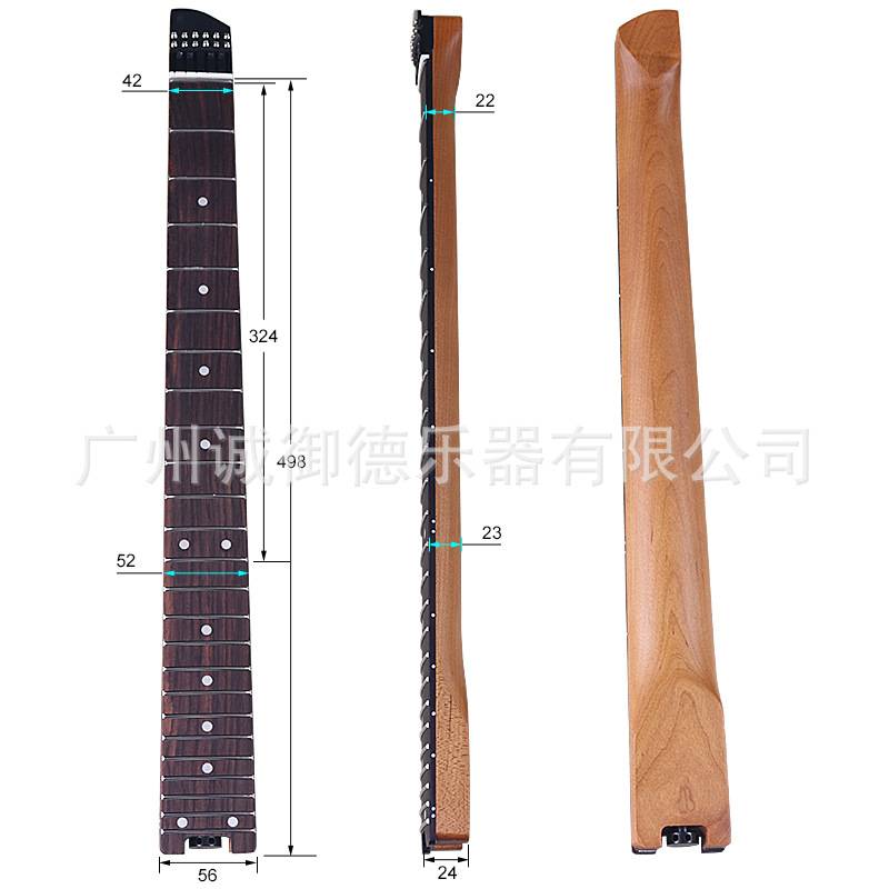 无头琴颈带弦锁24品琴颈 烤枫电吉他琴柄玫瑰木下调带转盘吉他