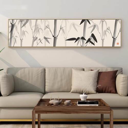 国NRI画室装饰画竹子古韵工卧风壁中画古风水笔墨画新式客厅挂画