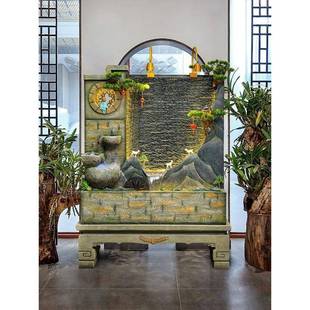 中假2166山水幕墙财流水摆式 饰景玄关造景风水轮屏水加 件风庭院装