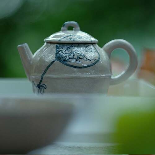 梵汝日式景德镇纯手绘团扇布里小茶壶文人陶瓷茶具户外泡茶壶单壶