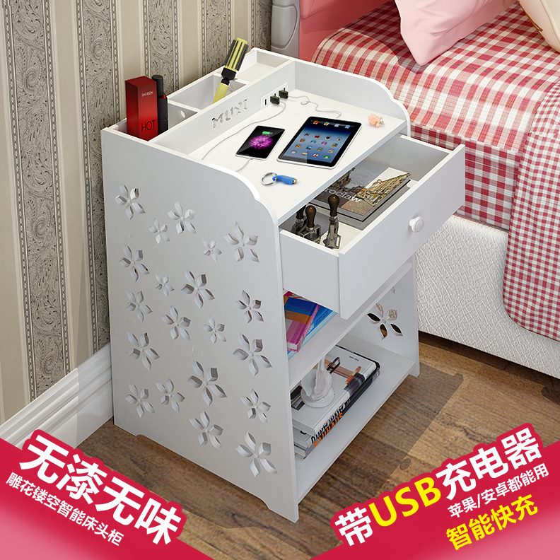 宿舍抽屉式简约简易窄迷你小床头柜经济型现代白色边柜卧室置物架