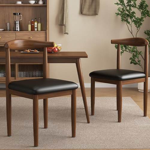 餐椅家用现代简约餐桌椅靠背凳子北欧宿舍书桌仿实木铁艺牛角椅子