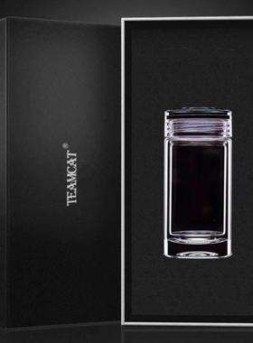 Teamcat迷你紧凑型双层玻璃男士便携式透明茶杯女士刻字定制标志
