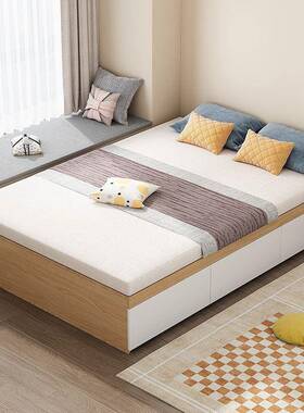 榻单榻地米储物无床头双人床无靠背带抽屉箱收纳高EVI箱架落式日