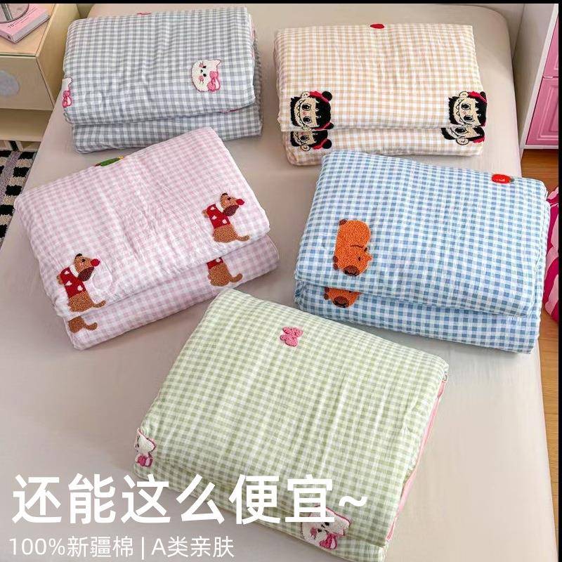 邹纱学床单品夏凉被毛巾绣生宿舍双面单通邹用夏被546768哦水洗棉