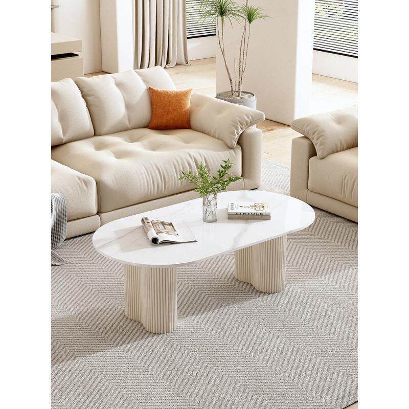 岩客板茶几厅用小户型轻奢现PCA代简约椭圆形轻家奢红网奶油风茶