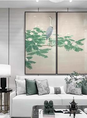 高档轻仙奢绿色鹤餐装饰酒画客厅玄关店厅IUU包厢壁画新中式古典