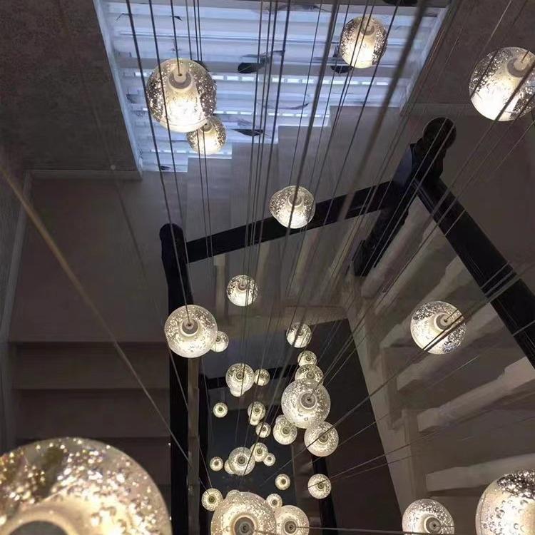 复式楼流星雨轻奢间墅客厅吊灯别跃空层挑水晶loft楼梯公寓长6070