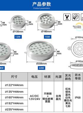 新DLX-SD-D款04v不锈钢防水IP68水下水底灯七彩水下壁功灯AC12大