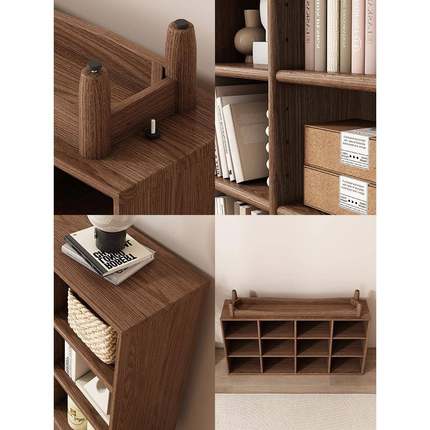 实组木柜矮置物架一体靠墙合柜客厅落书地书架家HBN-1020用收纳格