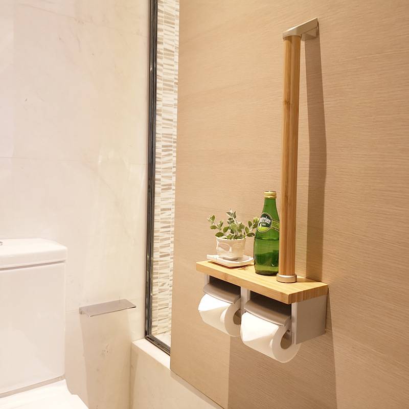 日式带扶手纸巾架盒卫生间厕所壁挂墙楠竹实木收纳盒置物架卷
