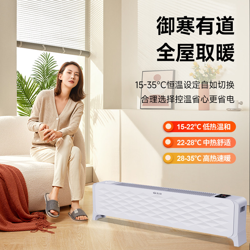 先锋家用石墨烯踢脚线电暖器客厅语音取暖器浴室电暖风机电暖气
