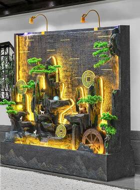 水幕墙流水屏风公司酒店别墅花背景山室内外庭院园假鱼OCJ泉池喷