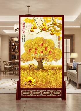 SMP新中式入户屏风隔断室客厅玄简关现代约布艺公双面简易办实木